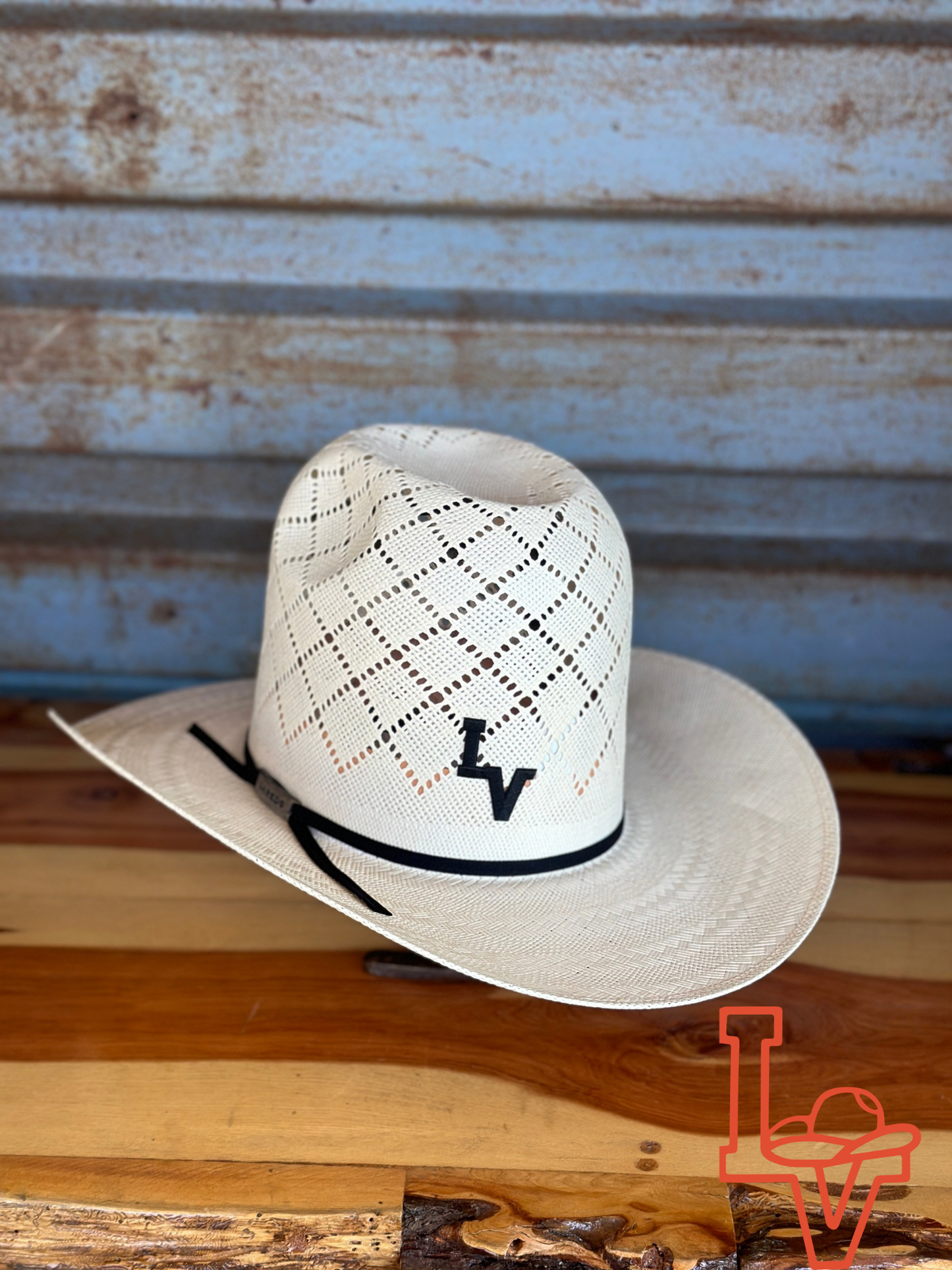 Laredo Straw Hat Tall Crown Patchwork White