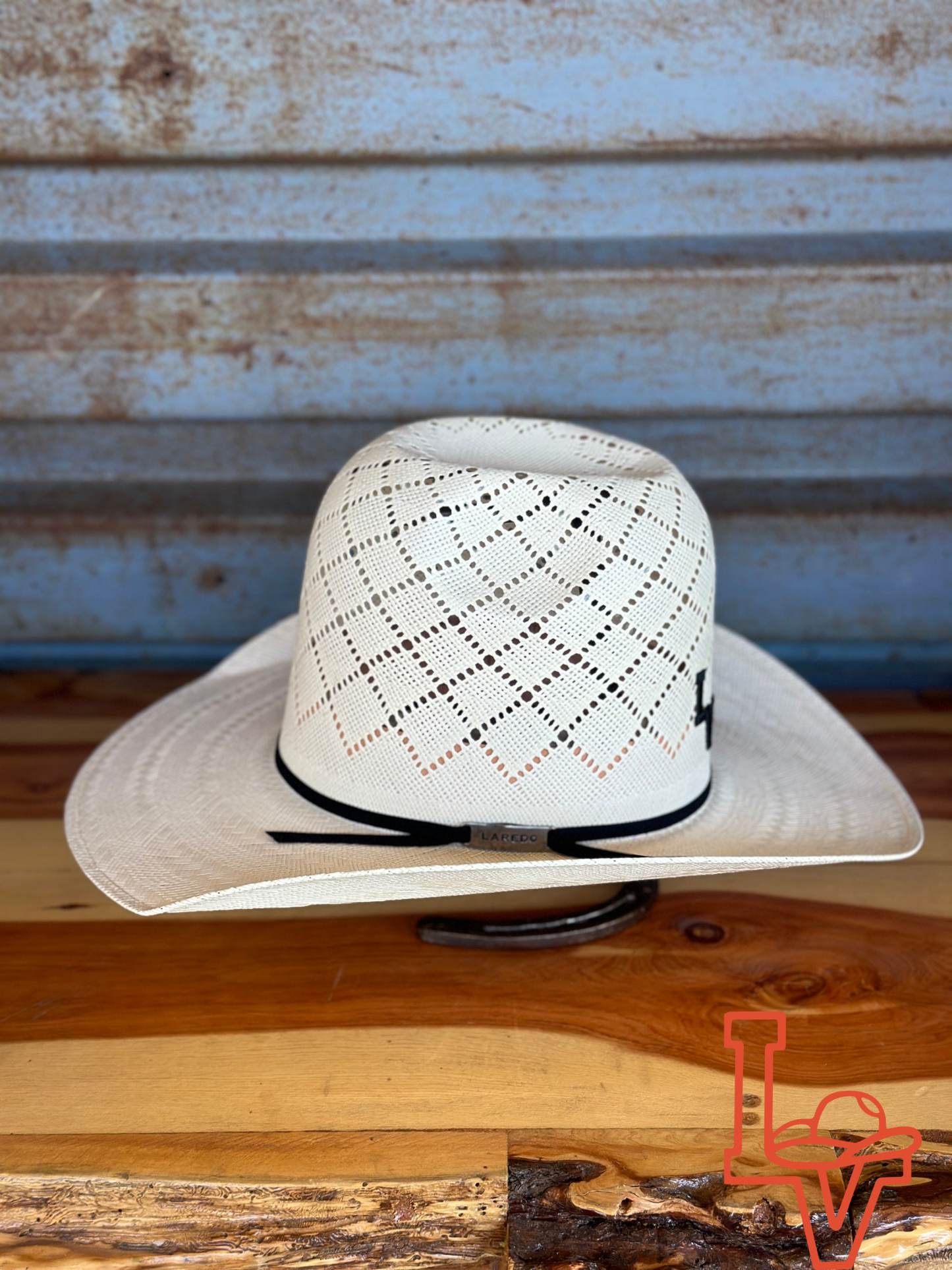 Laredo Straw Hat Tall Crown Patchwork White