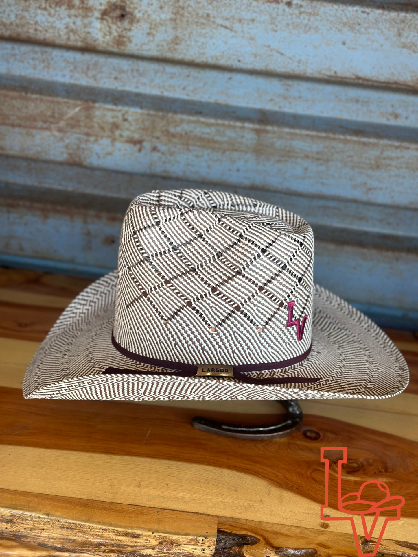 Laredo Straw Hat Tall Crown Choco Patchwork Brown White