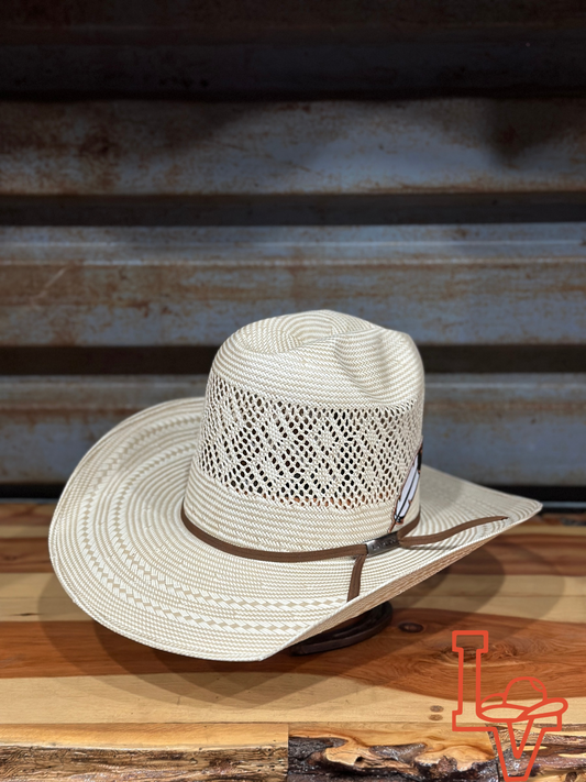 Laredo Straw Hat Tall Crown Diamond Stripe Tan White