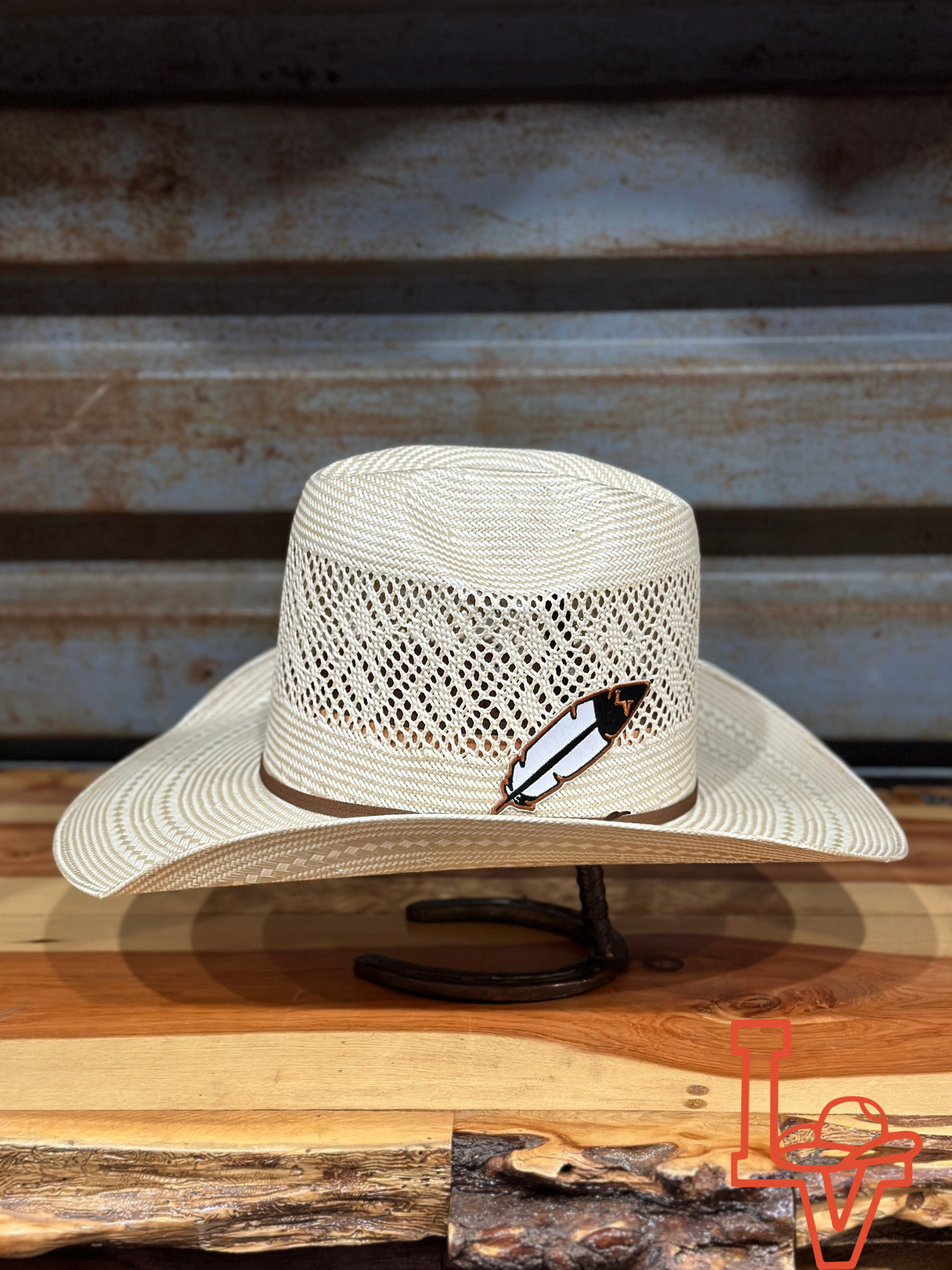 Laredo Straw Hat Tall Crown Diamond Stripe Tan White