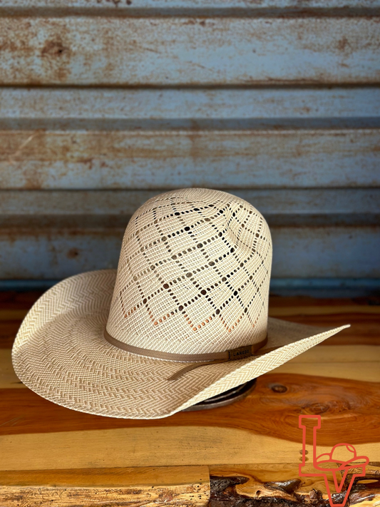 Laredo Straw Hat Tall Crown Patchwork Tan/White
