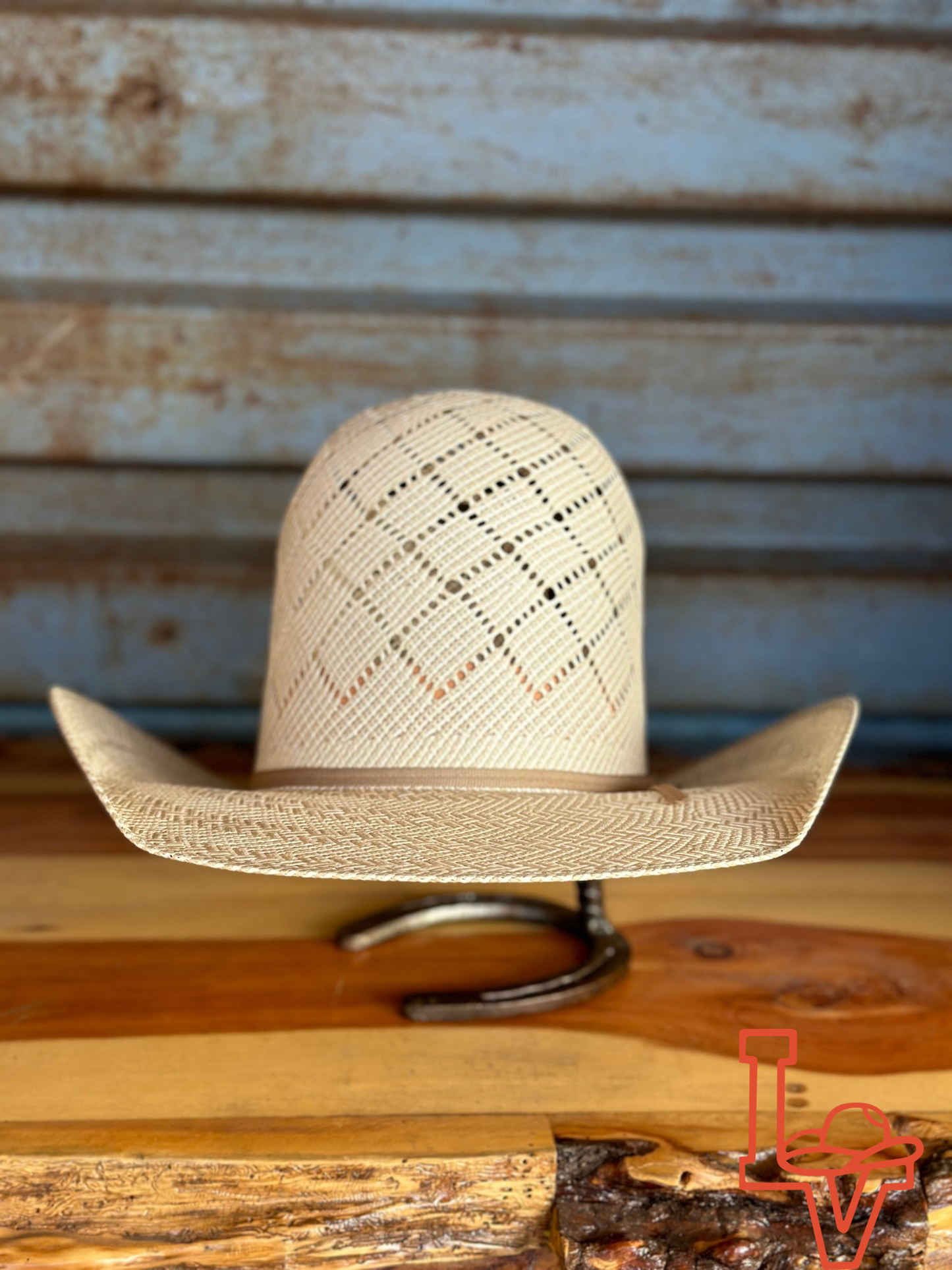 Laredo Straw Hat Tall Crown Patchwork Tan/White