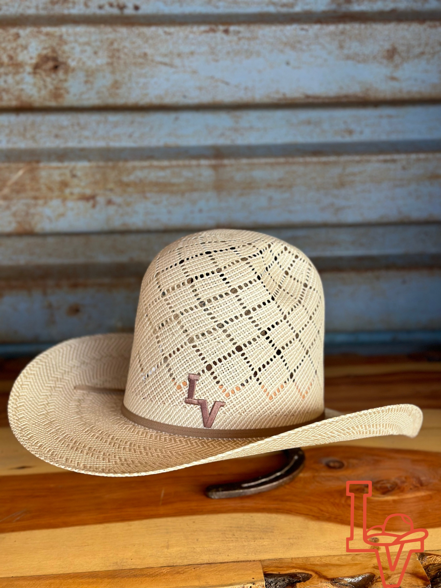Laredo Straw Hat Tall Crown Patchwork Tan/White