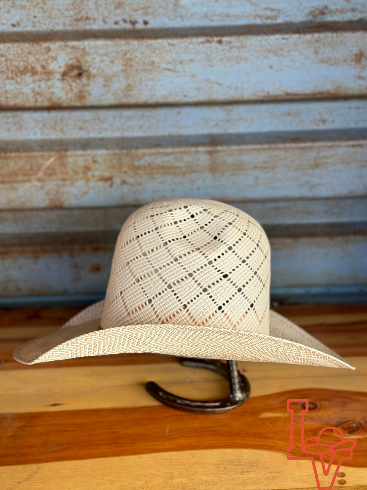 Laredo Straw Hat Tall Crown Patchwork Tan/White
