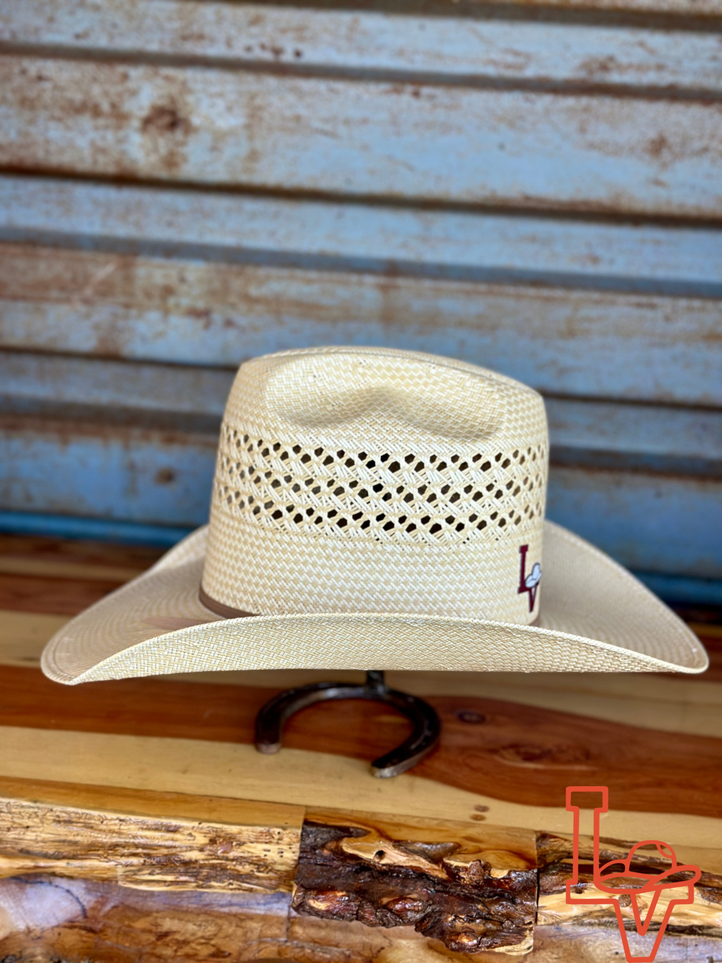 Valtierra Straw Hat Tall Crown Nest Tan White