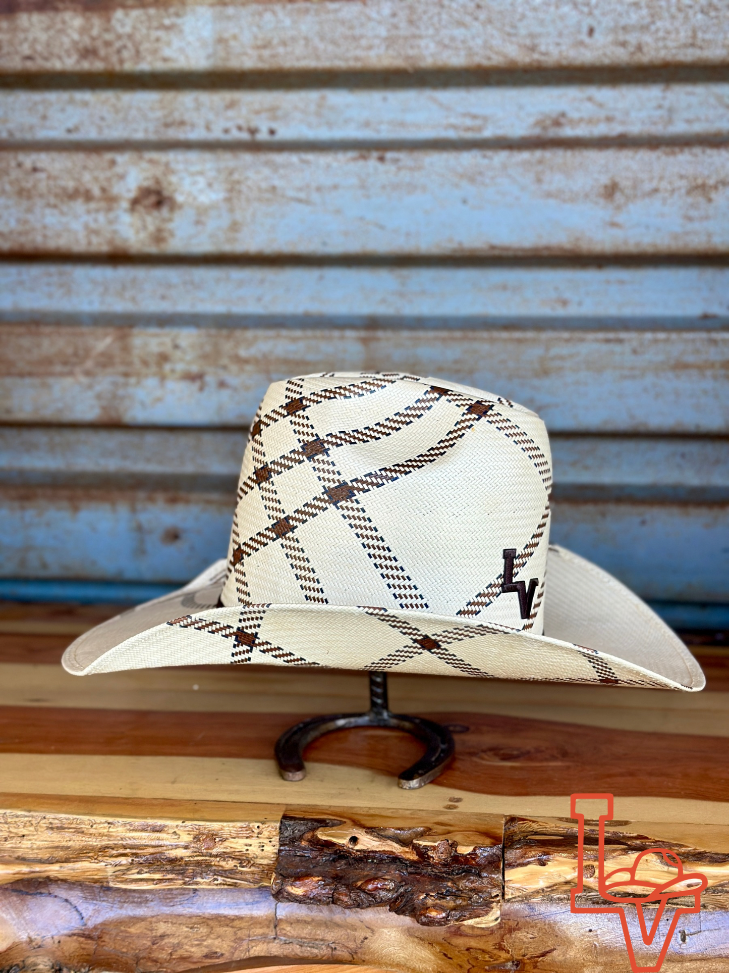 Valtierra Straw Hat Tall Crown Choco Bar Brown White