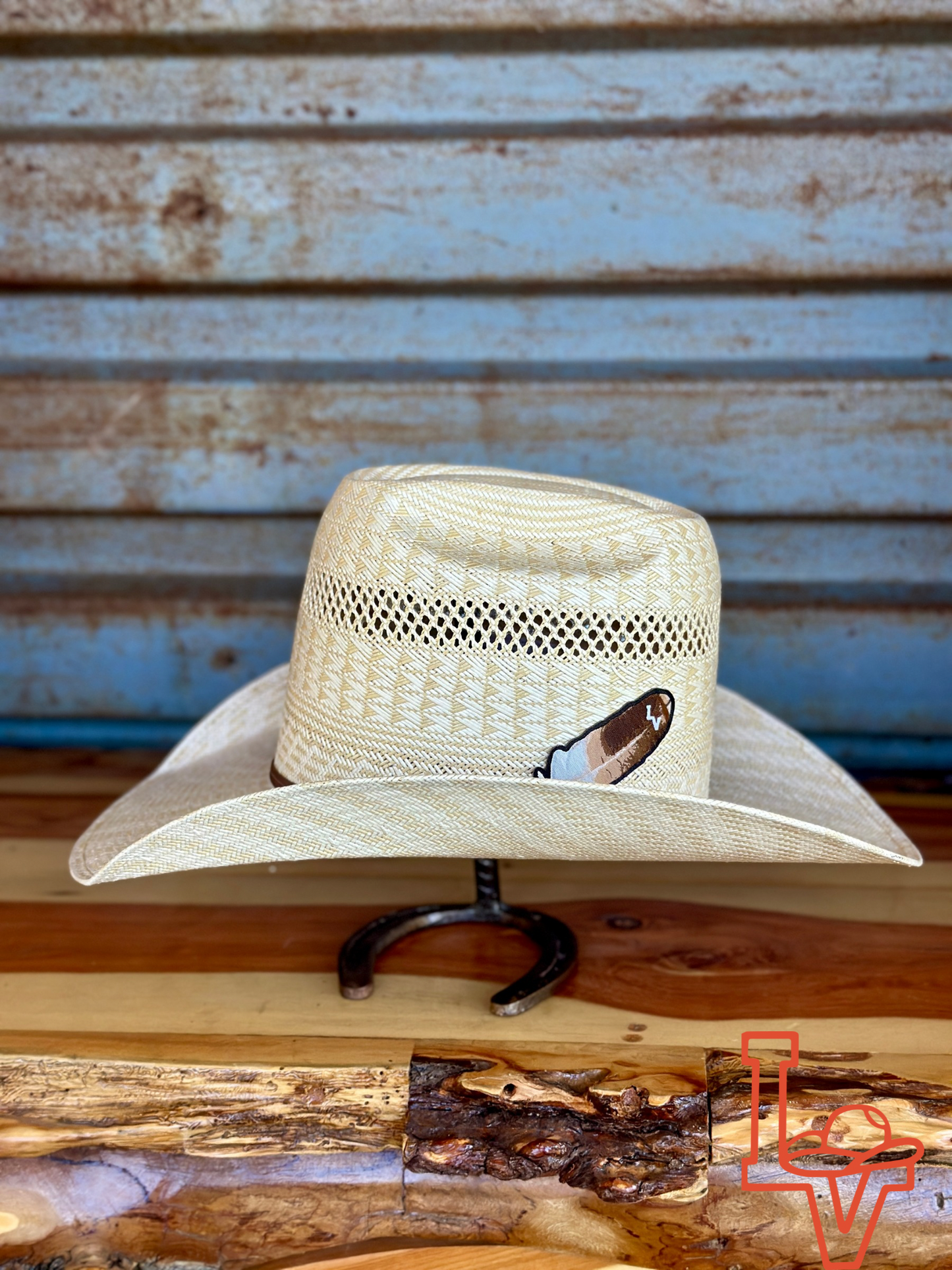 Valtierra Straw Hat Tall Crown El Tres Carreras Tan White