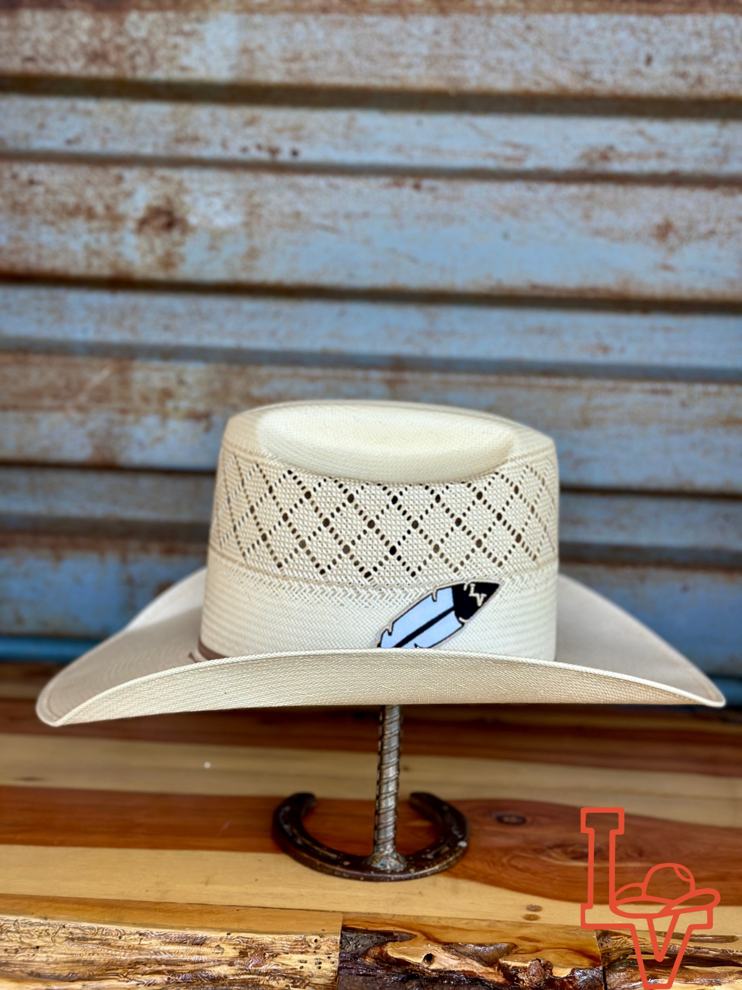 Valtierra Straw Hat Tall Crown Ace Spades Tan/White