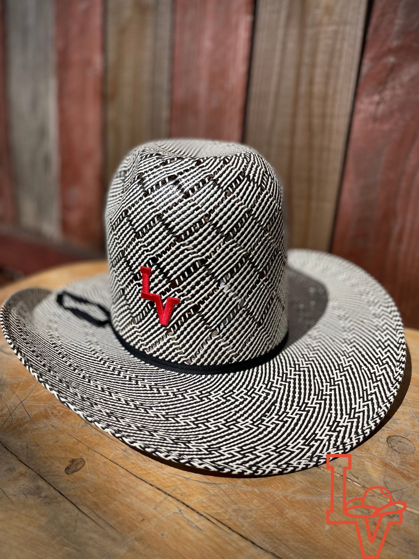 Valtierra Straw Hat Tall Crown Patchwork Black