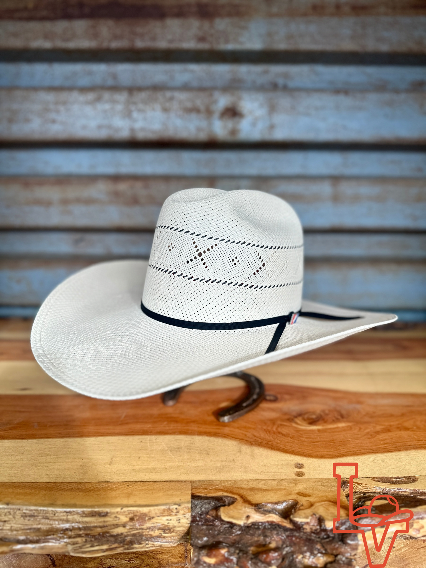 Resistol 20x Rusty Cowboy Hat Straw Hat Regular Crown Ivory/Grey