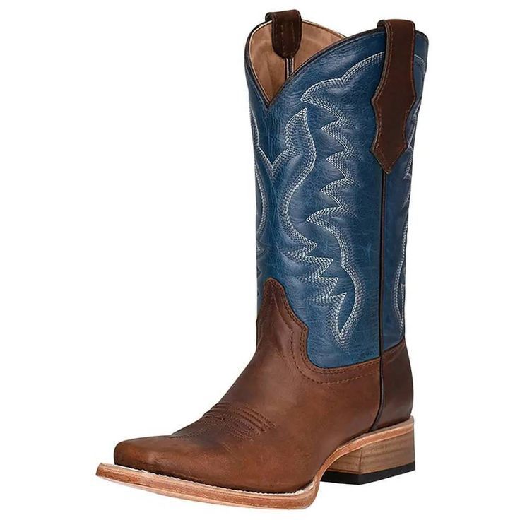 Circle G Kid's Toddler J7103 Brown Blue Embroidery Square Toe Western Boots