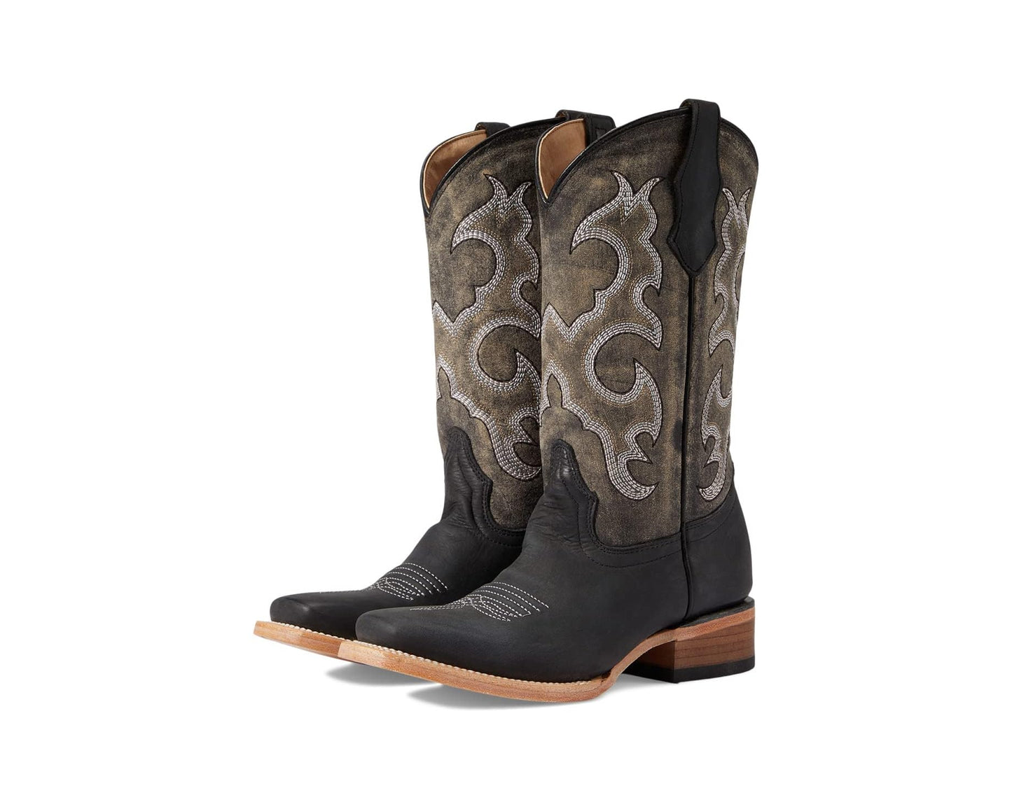 Circle G Kid's Toddler J7111 Black Embroidery Square Toe Western Boots