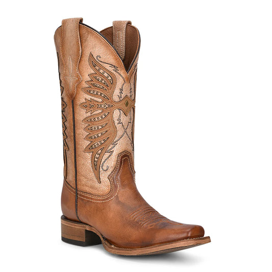 Circle G Ladies L2056 Brown Overlay & Embroidery & Studs Square Toe Western Boots