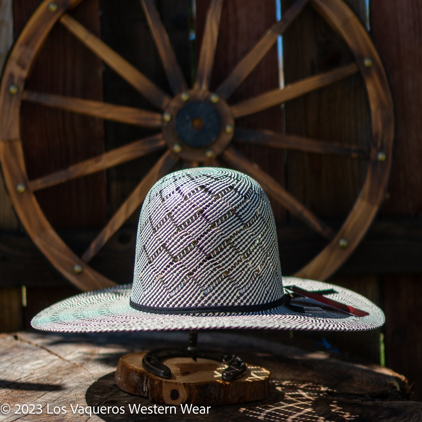Valtierra Straw Hat Regular Crown Patchwork Black