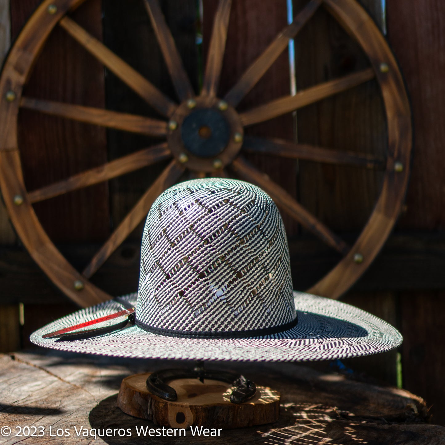 Valtierra Straw Hat Regular Crown Patchwork Black