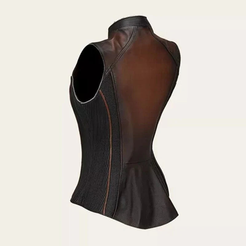 Cuadra Ladies Brown Zipper and Woven Ovine Vest