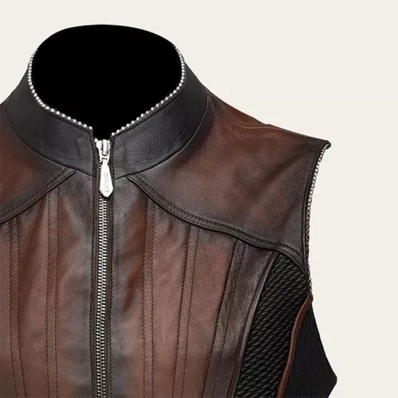 Cuadra Ladies Brown Zipper and Woven Ovine Vest