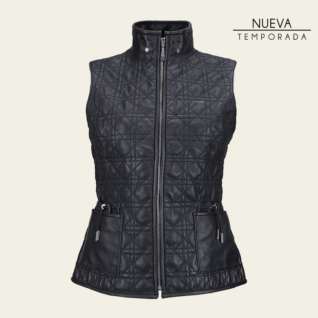 Cuadra Ladies Black Lamb Zipper and Woven Ovine Vest
