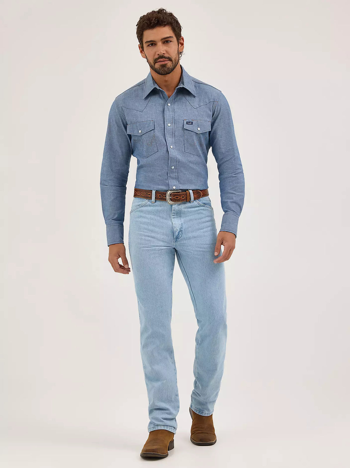 Wrangler Men's Cowboy Cut® Long Sleeve Western Snap Chambray Blue Work Shirt