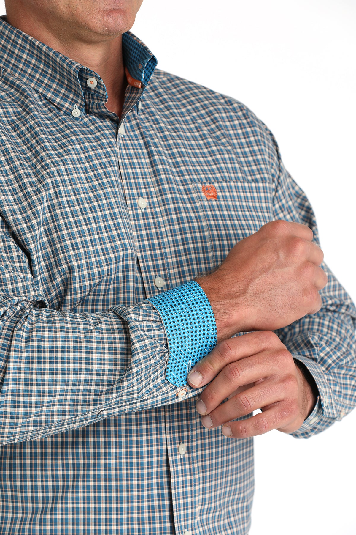 Cinch Men's Plaid Print Long Sleeve Shirt Blue