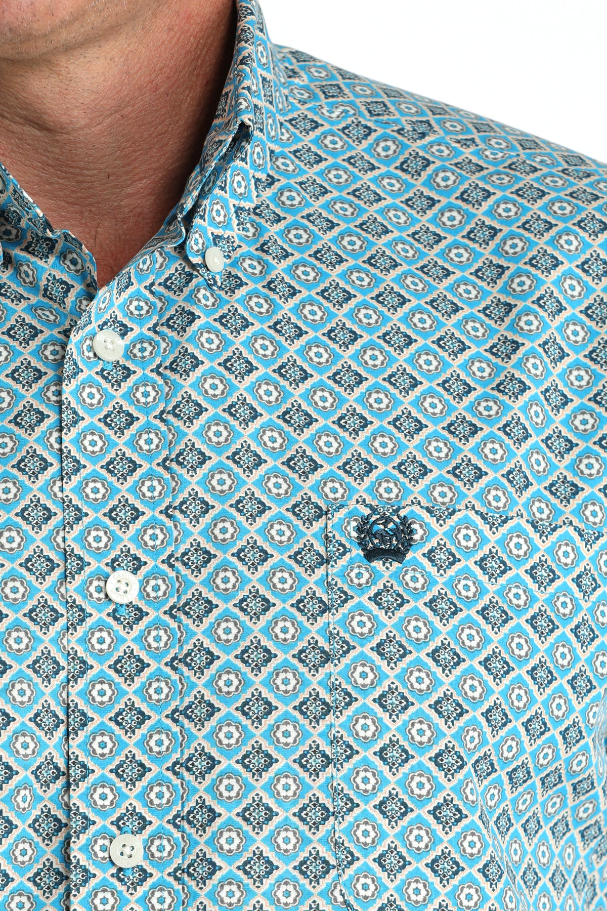 Cinch Men's Geometric Print Long Sleeve Shirt Blue