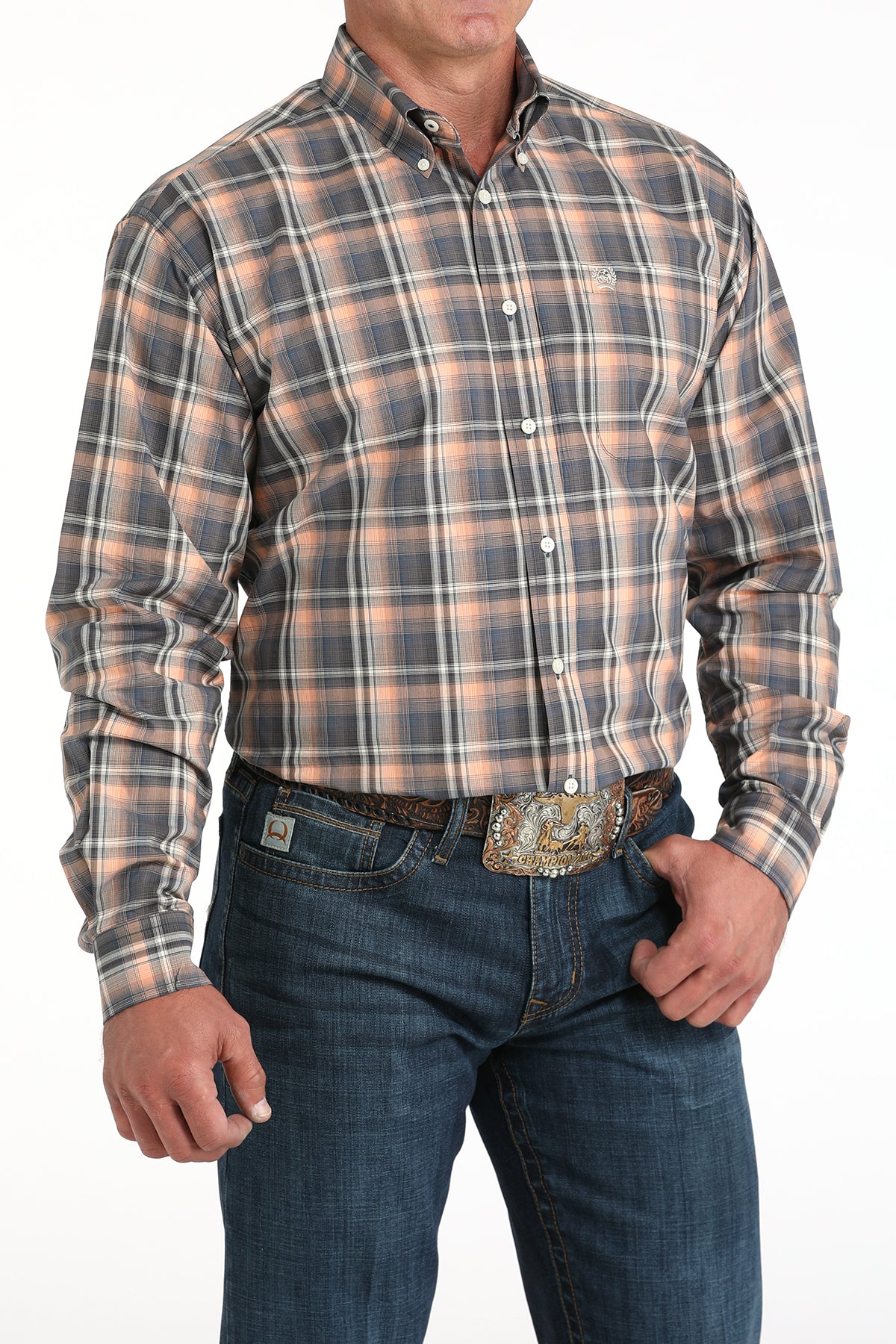 Cinch Men's Plaid Print Long Sleeve Shirt Multi