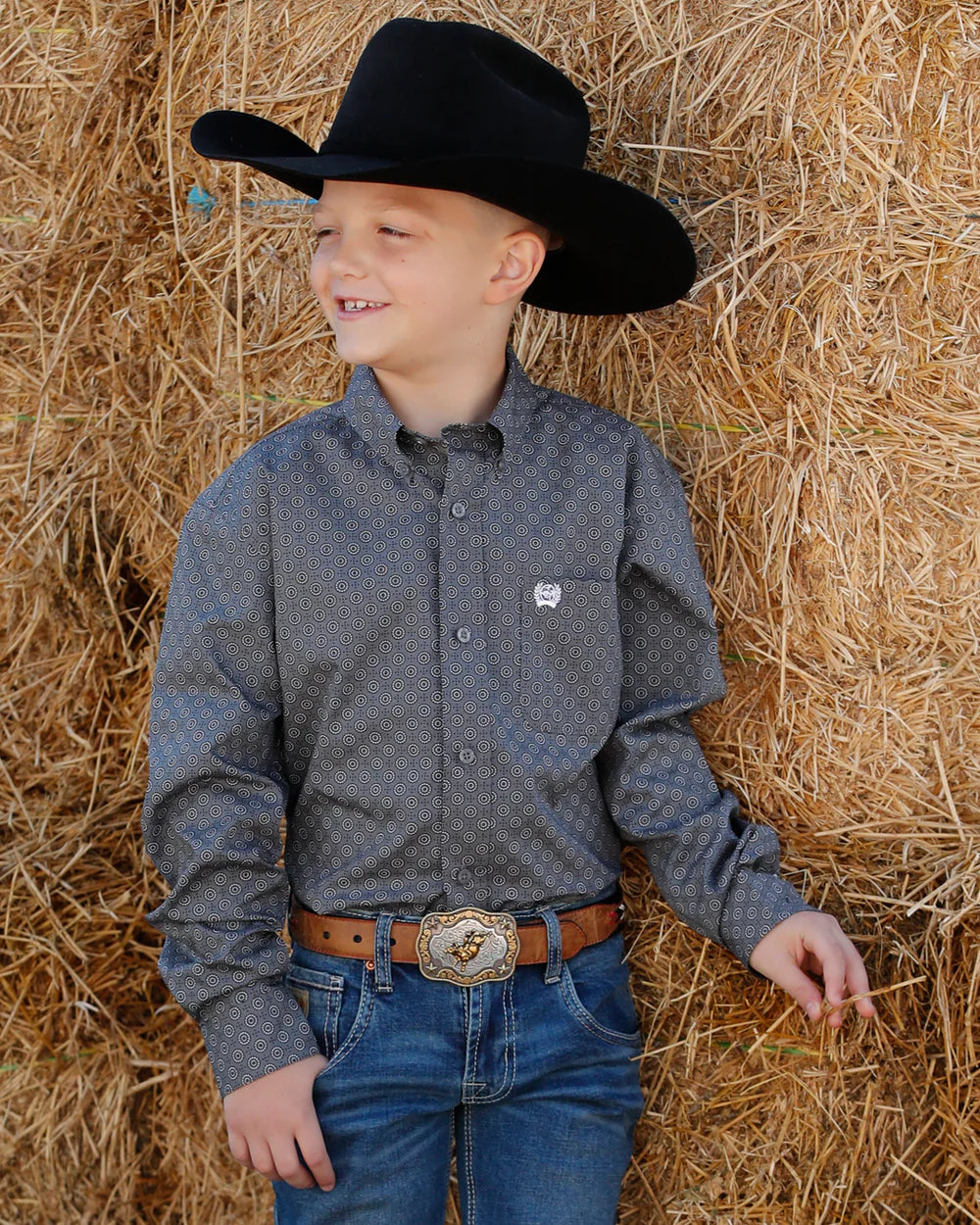 Cinch Boy's Button-Down Long Sleeve Western Shirt Grey
