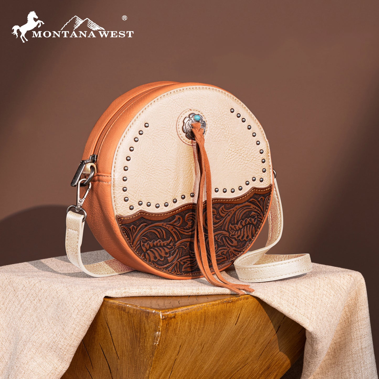 Montana West Tooled Collection Circle Bag/crossbody Tan