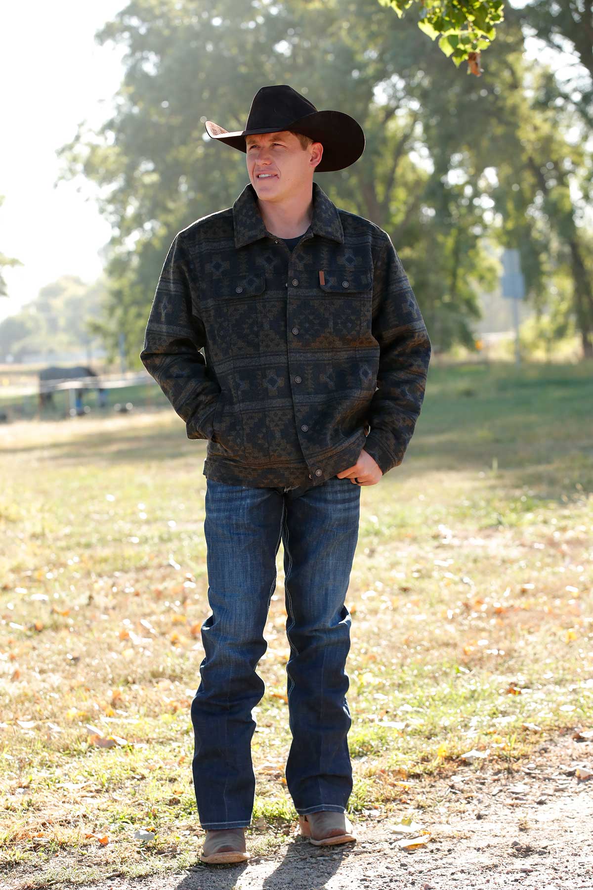 Cinch Men's Brushed Woven Printed Wooly Trucker Jacket Charcoal