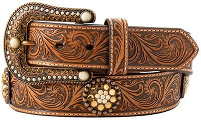 Nocona Ladies Belt 1 1/2 Inch Topaz Crystal Concho Tan