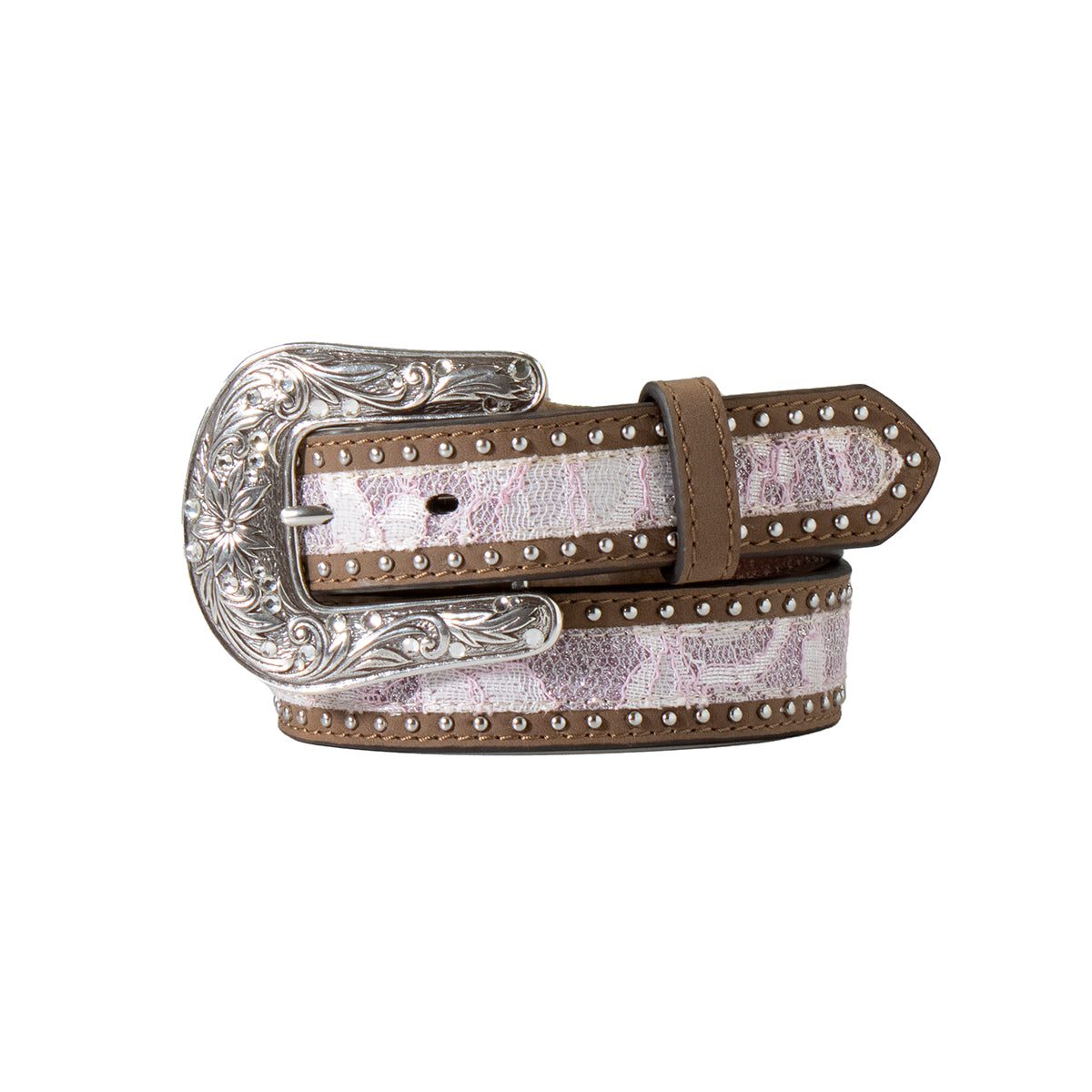 Nocona Girls 1 1/4 Lace Glitter Belt Inlay Pink