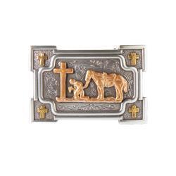 Nocona Mens Buckle Rectangle Smooth Edge Parying Cowboy Antique Silver and Pearl Copper Finish