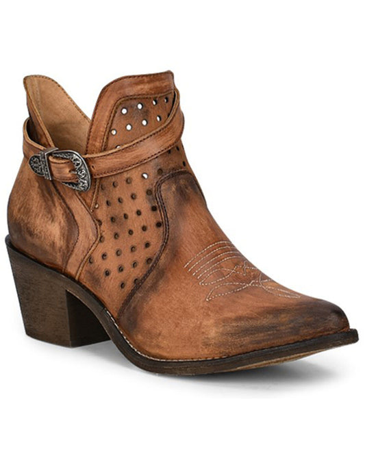 Circle G Ladies Q0221 Brown Cut Out & Strap Snip Toe Ankle Boots