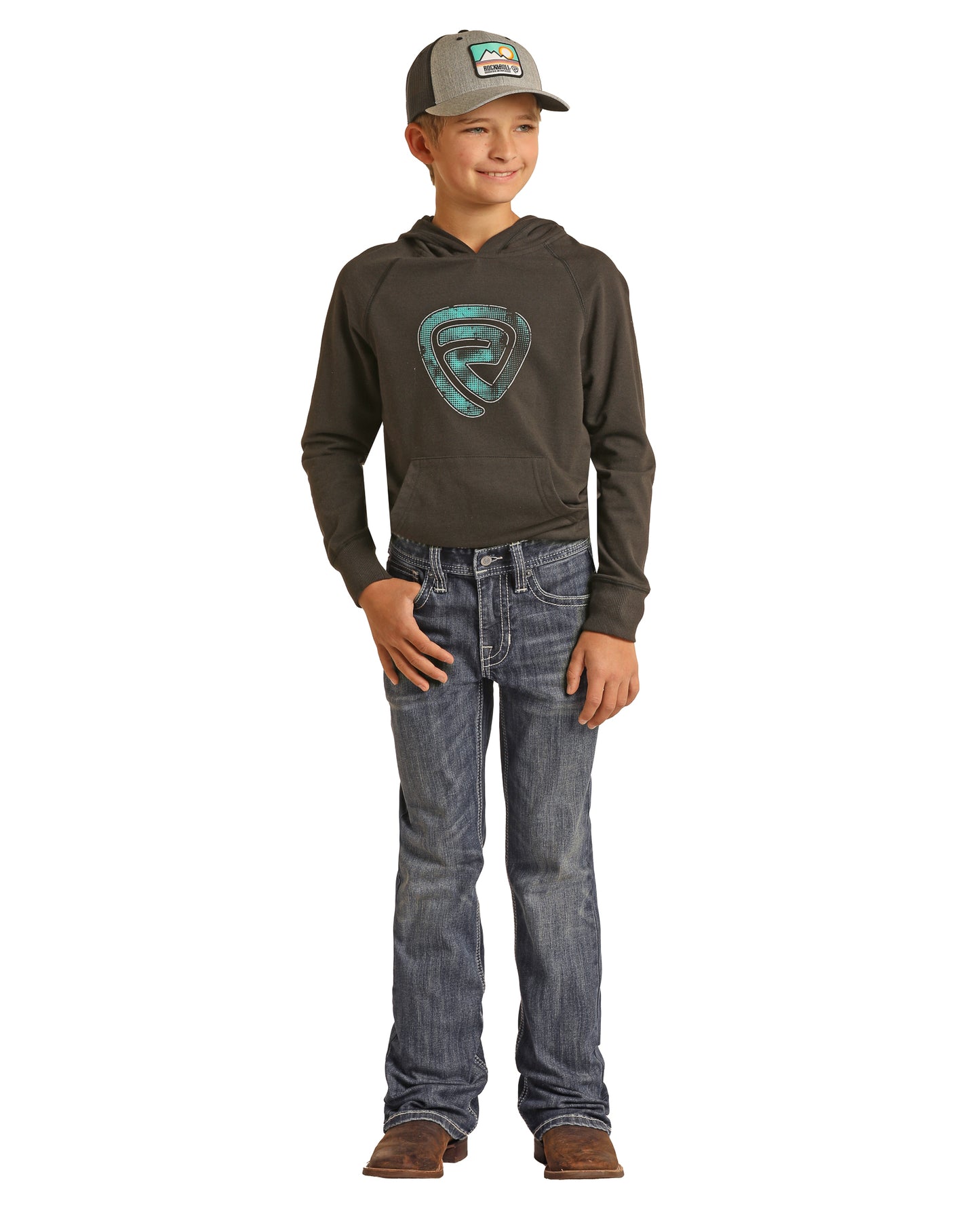 Rock & Roll Denim Boy's Regular Fit Bb Gun Raised V Bootcut Jeans Dark Vintage Wash