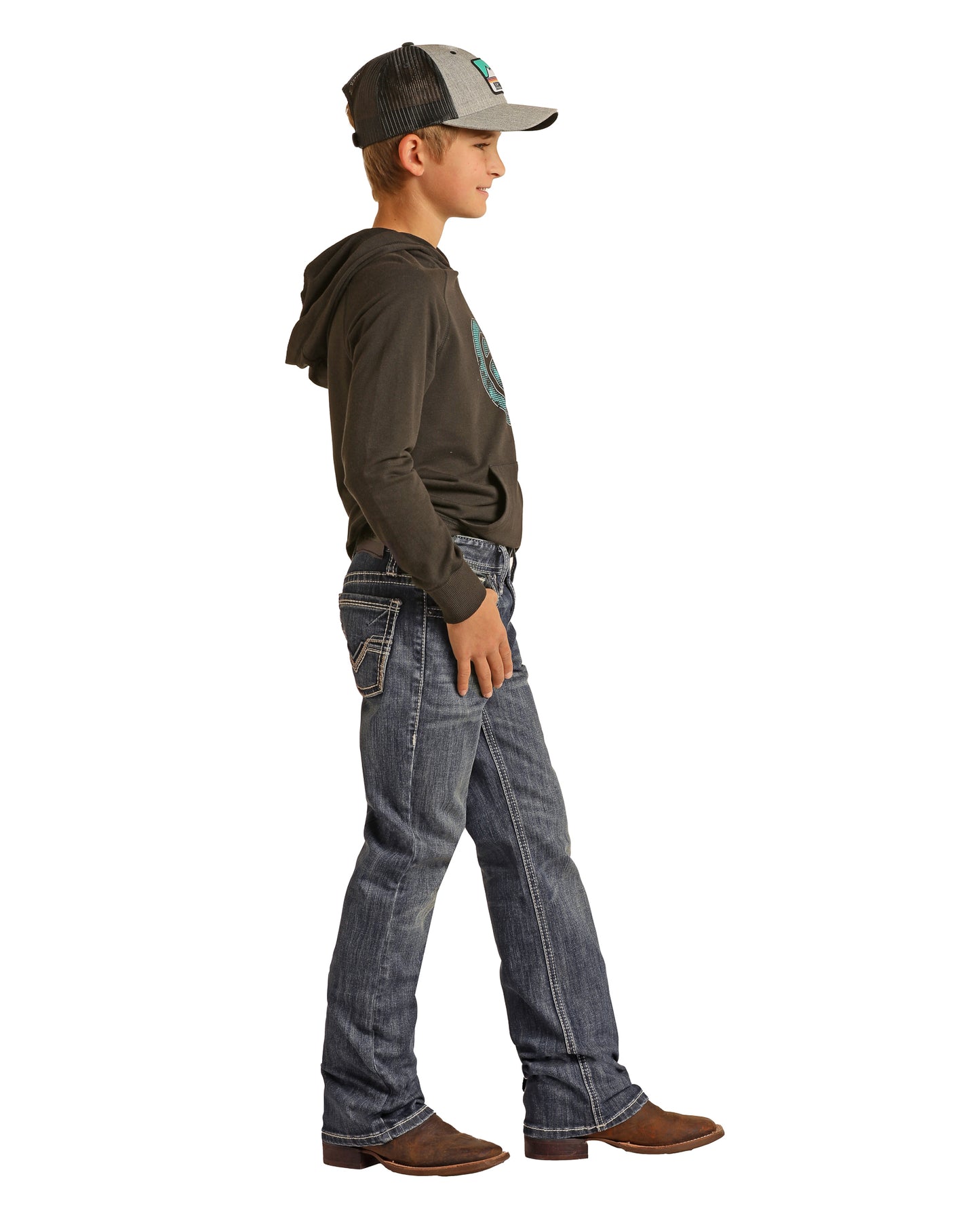 Rock & Roll Denim Boy's Regular Fit Bb Gun Raised V Bootcut Jeans Dark Vintage Wash