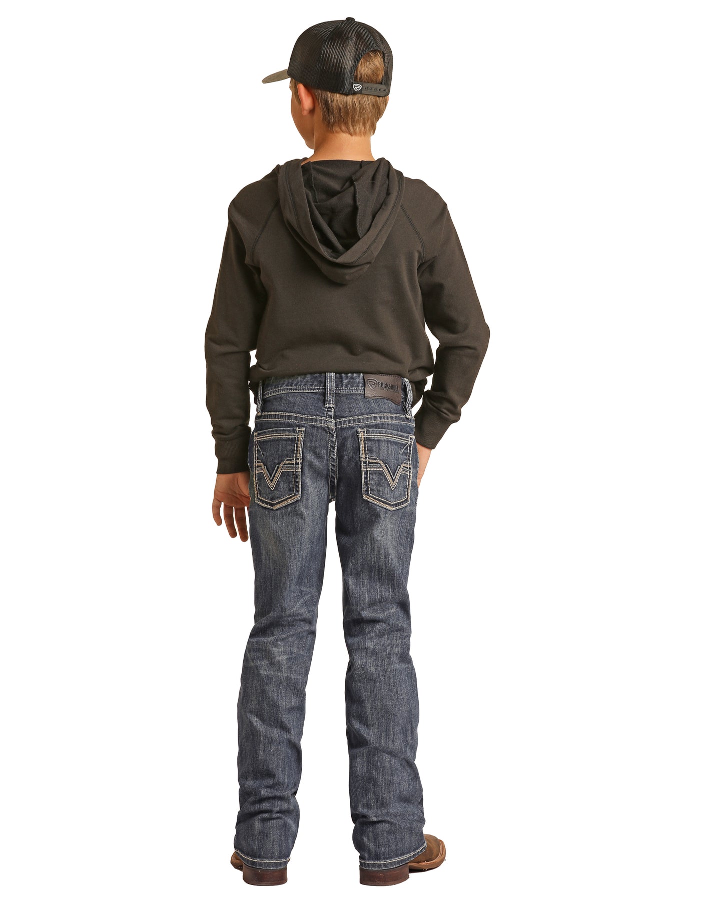 Rock & Roll Denim Boy's Regular Fit Bb Gun Raised V Bootcut Jeans Dark Vintage Wash
