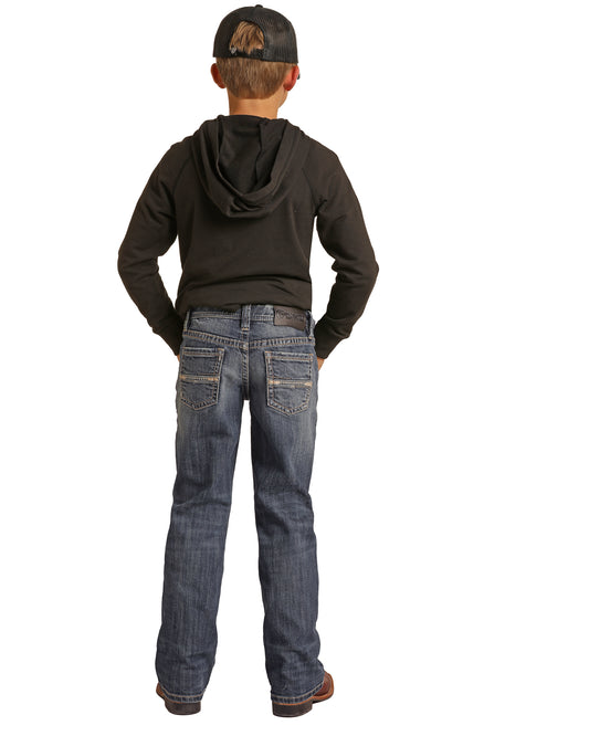 Rock & Roll Denim Boy's Regular Fit Bb Gun Design Stitch Emb Jeans Medium Vintage Wash