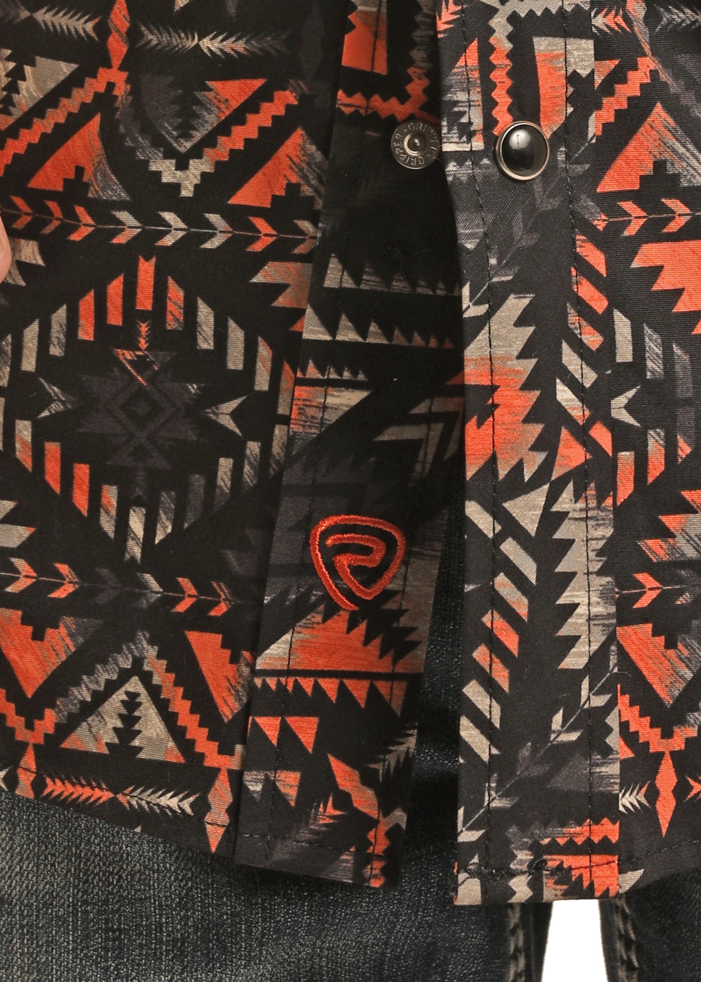 Rock & Roll Denim Boy's Aztec Stripe Print Stretch Snap Shirt Peach
