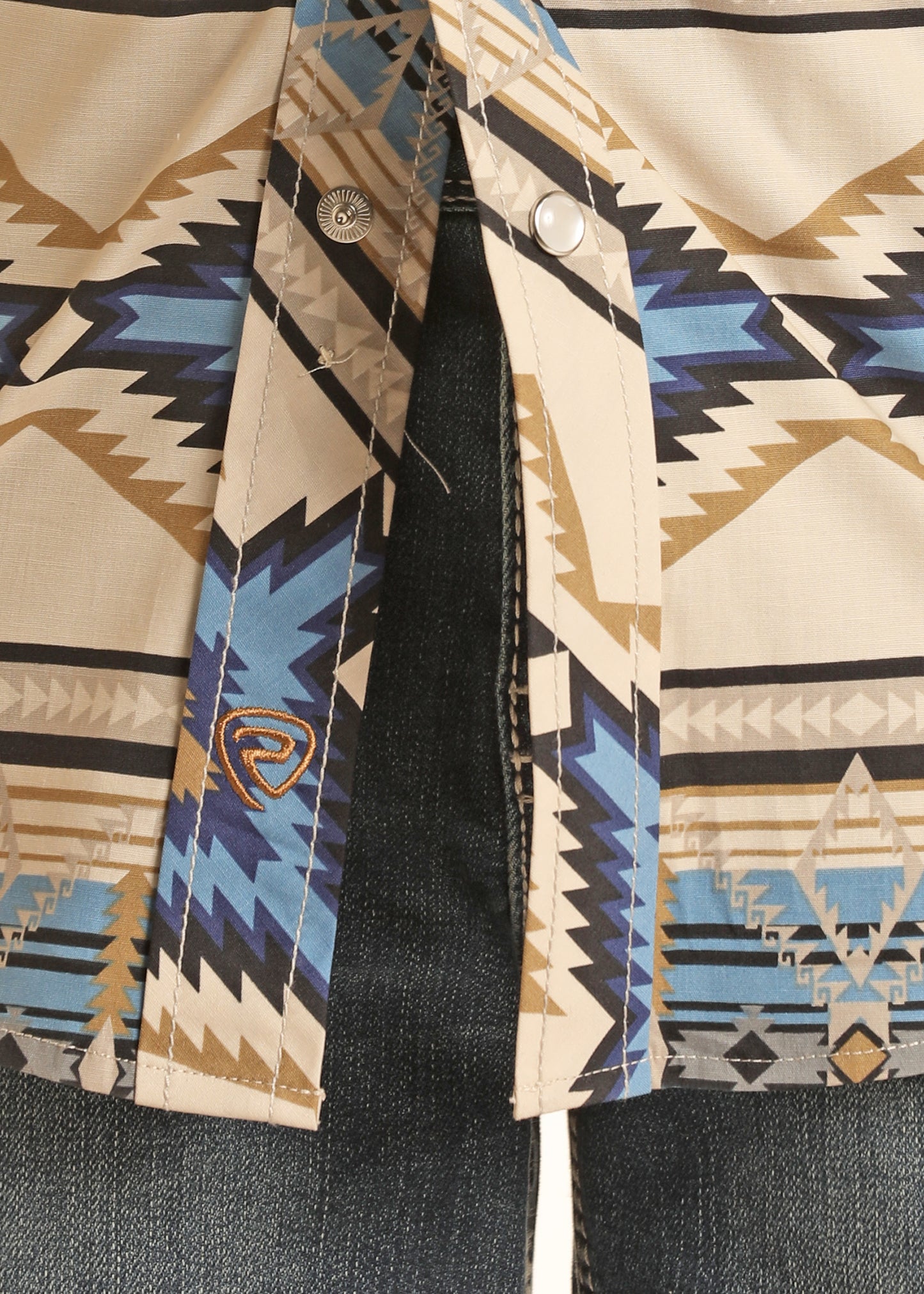 Rock & Roll Denim Boy's Aztec Woven Long Sleeve Snap Shirt Blue
