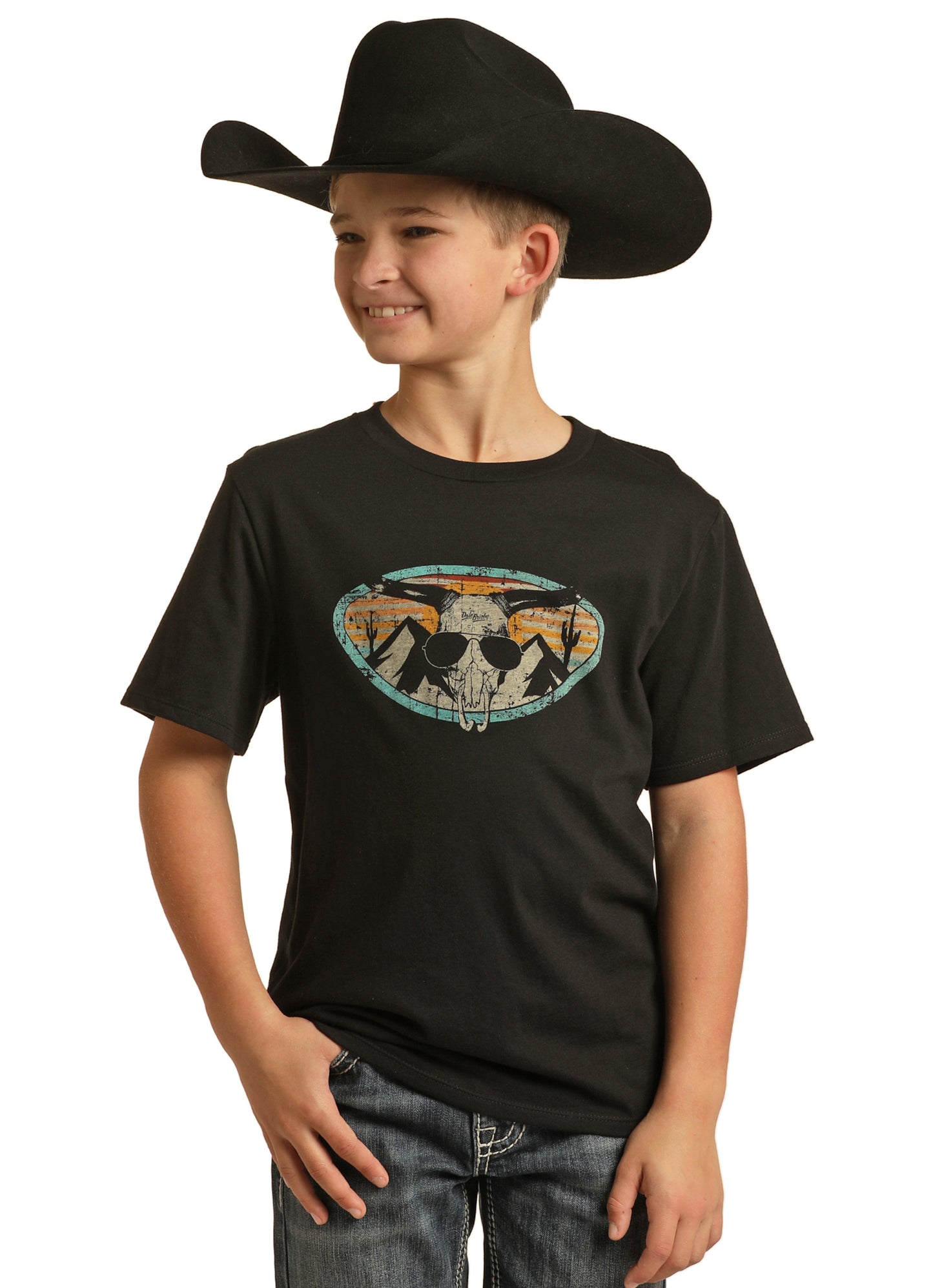 Rock & Roll Denim Boy's Dale Brisby Steer Graphic Tee Black