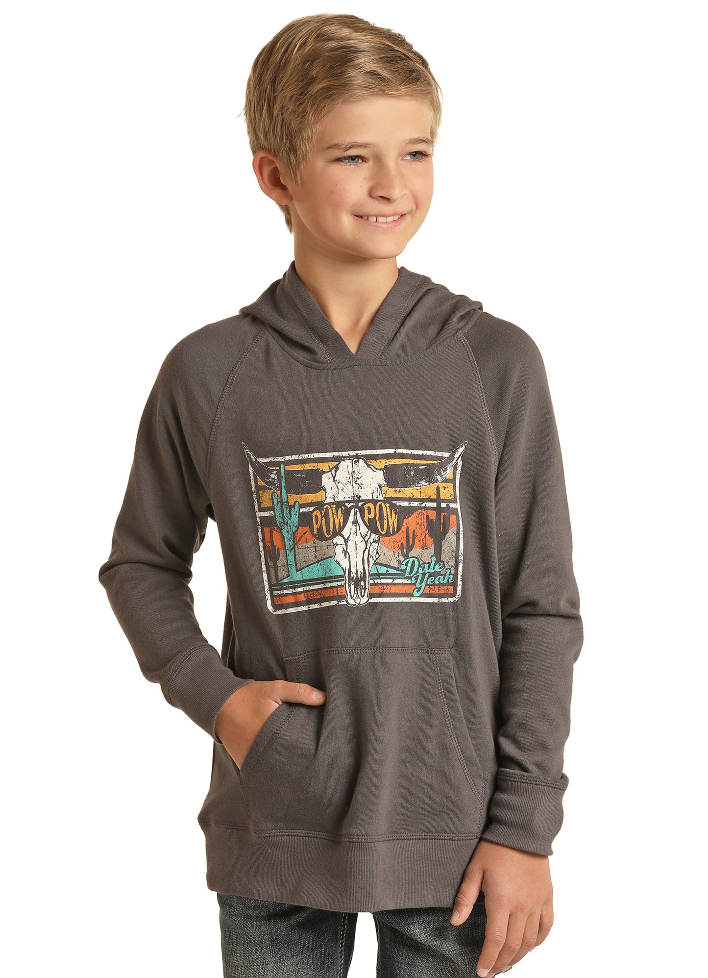 Rock & Roll Denim Boy's Black Dale Brisby Graphic Hoodie Charcoal