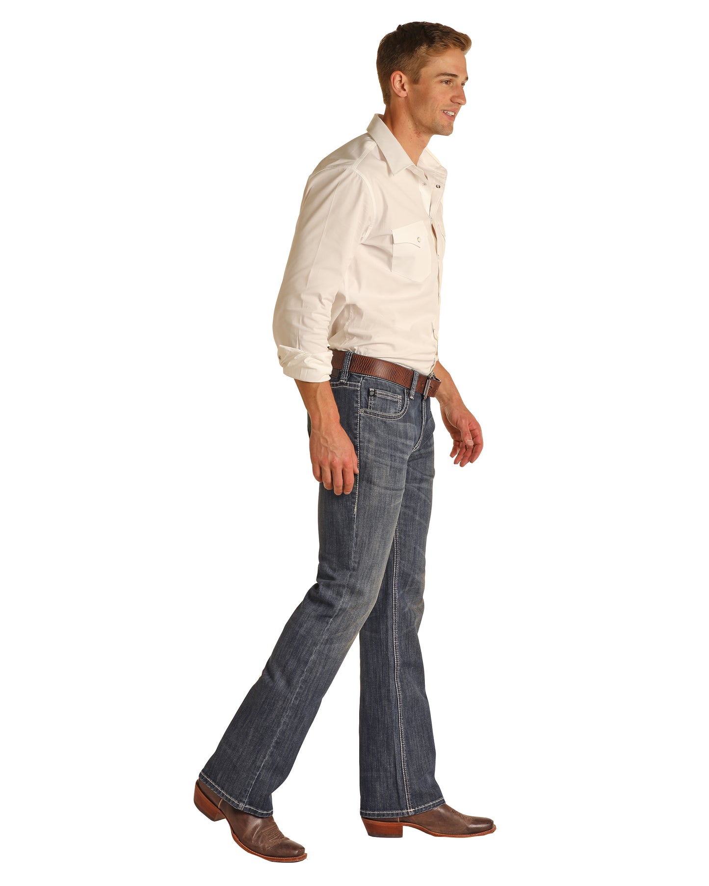 Rock & Roll Denim Men's Regular Fit Straight Bootcut Jeans Loader&Raised Denim Pistol Dark Vintage Wash