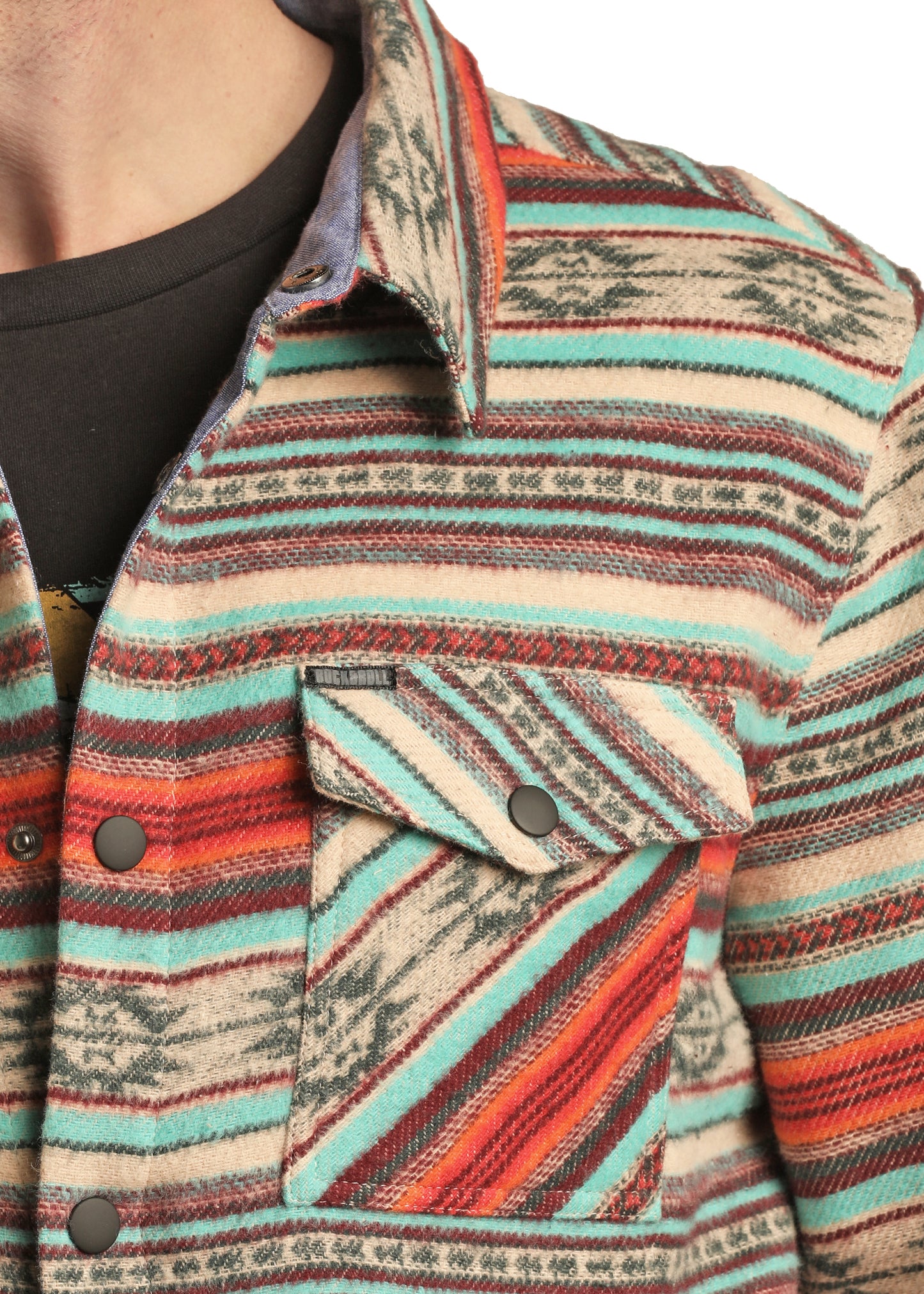 Rock & Roll Denim Men's Cotton Aztec Print Shirt Jacket Jade
