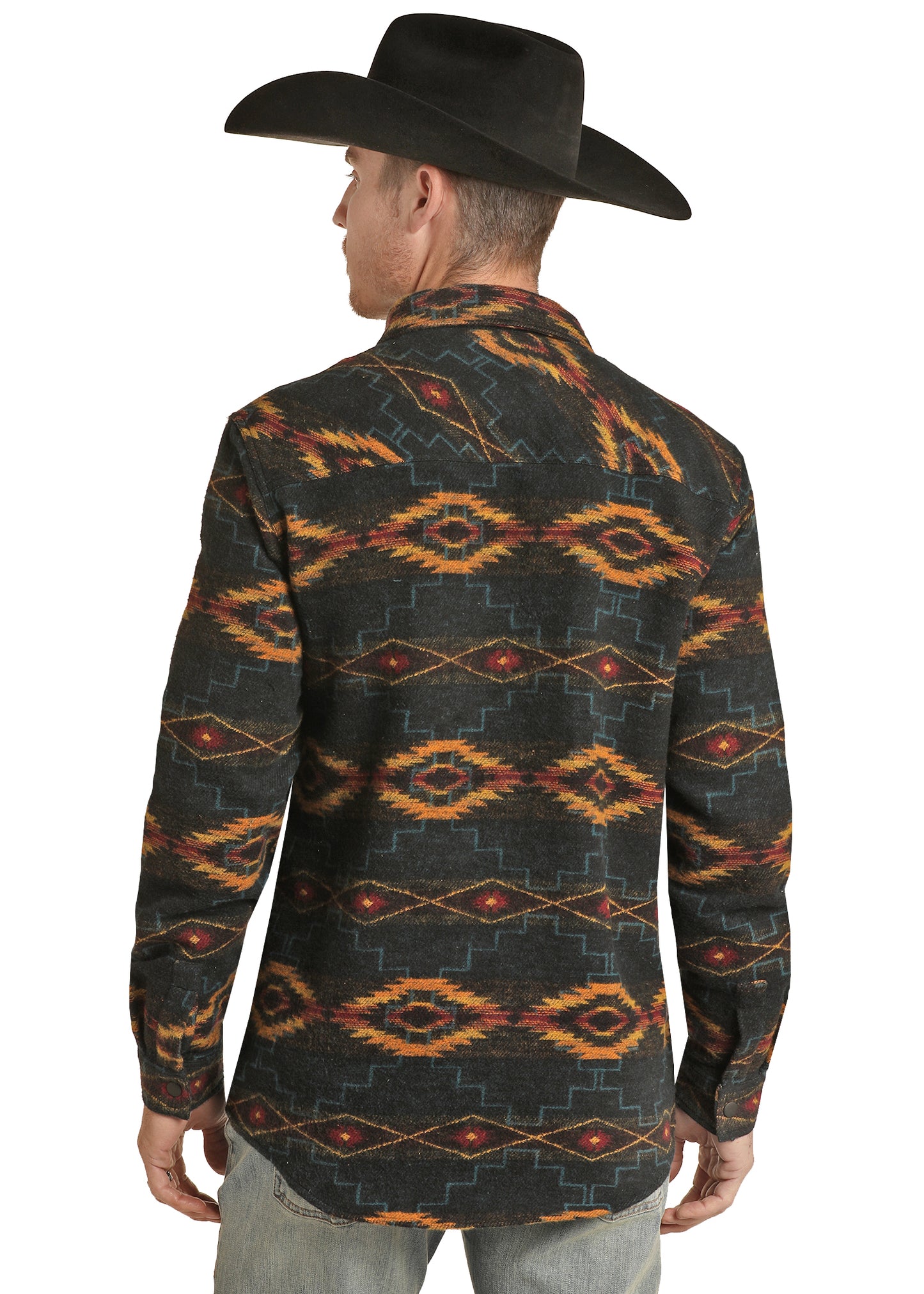Rock & Roll Denim Men's Cotton Aztec Print Shirt Jacket Black