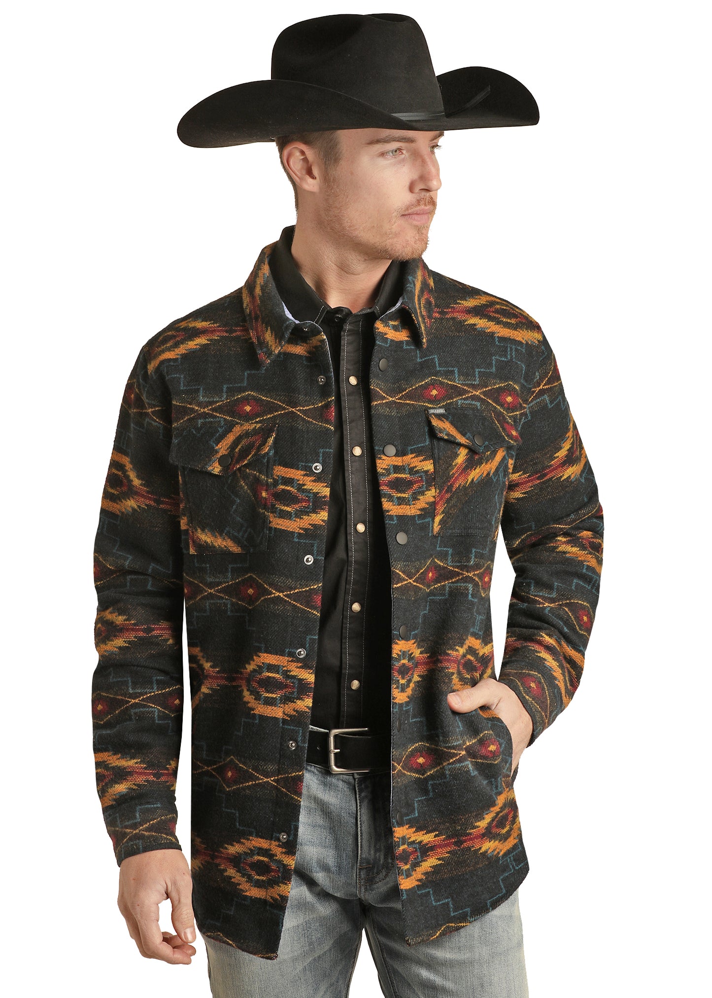 Rock & Roll Denim Men's Cotton Aztec Print Shirt Jacket Black