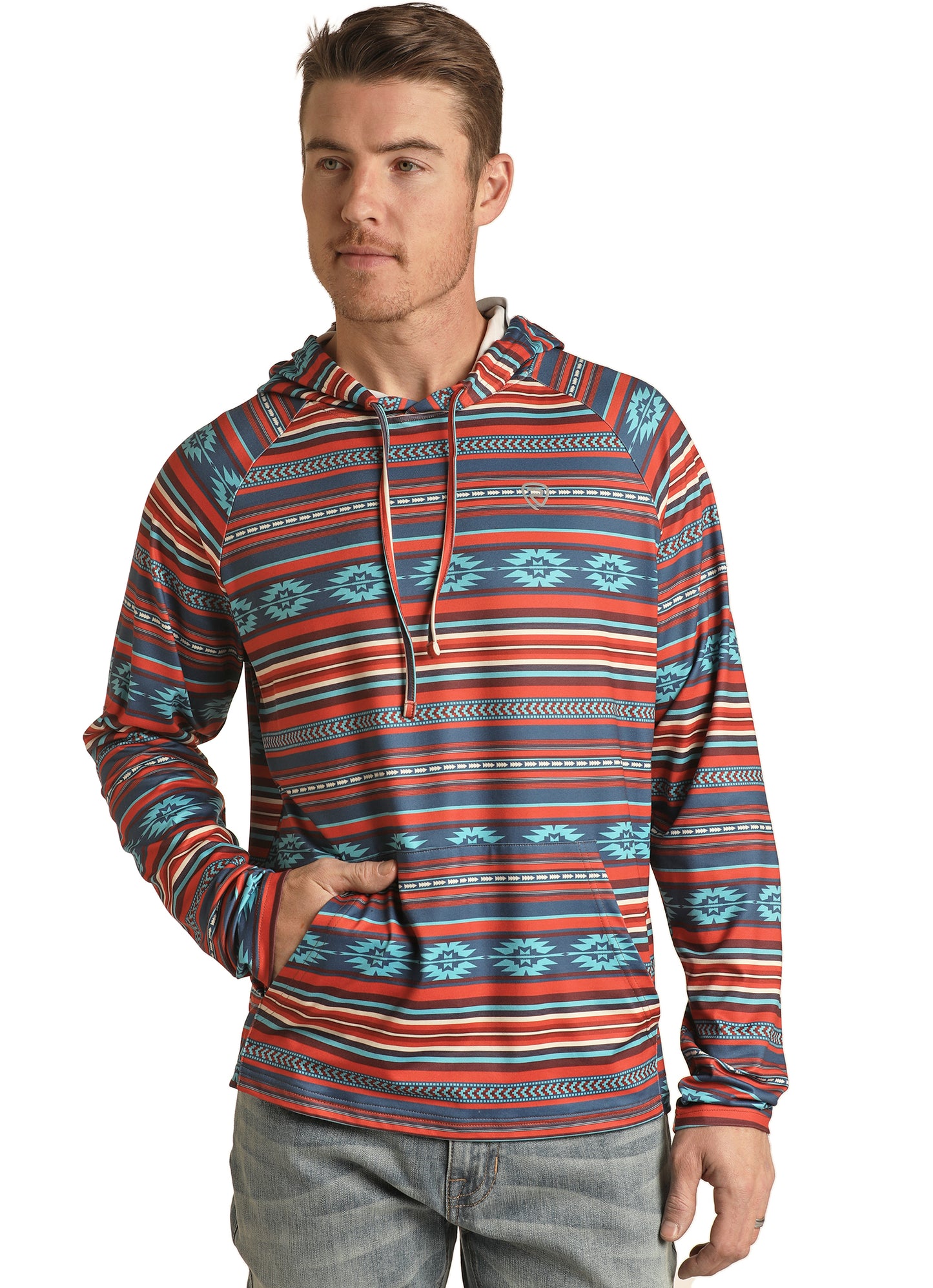 Rock & Roll Denim Men's Aztec Print Performance Hoodie Red
