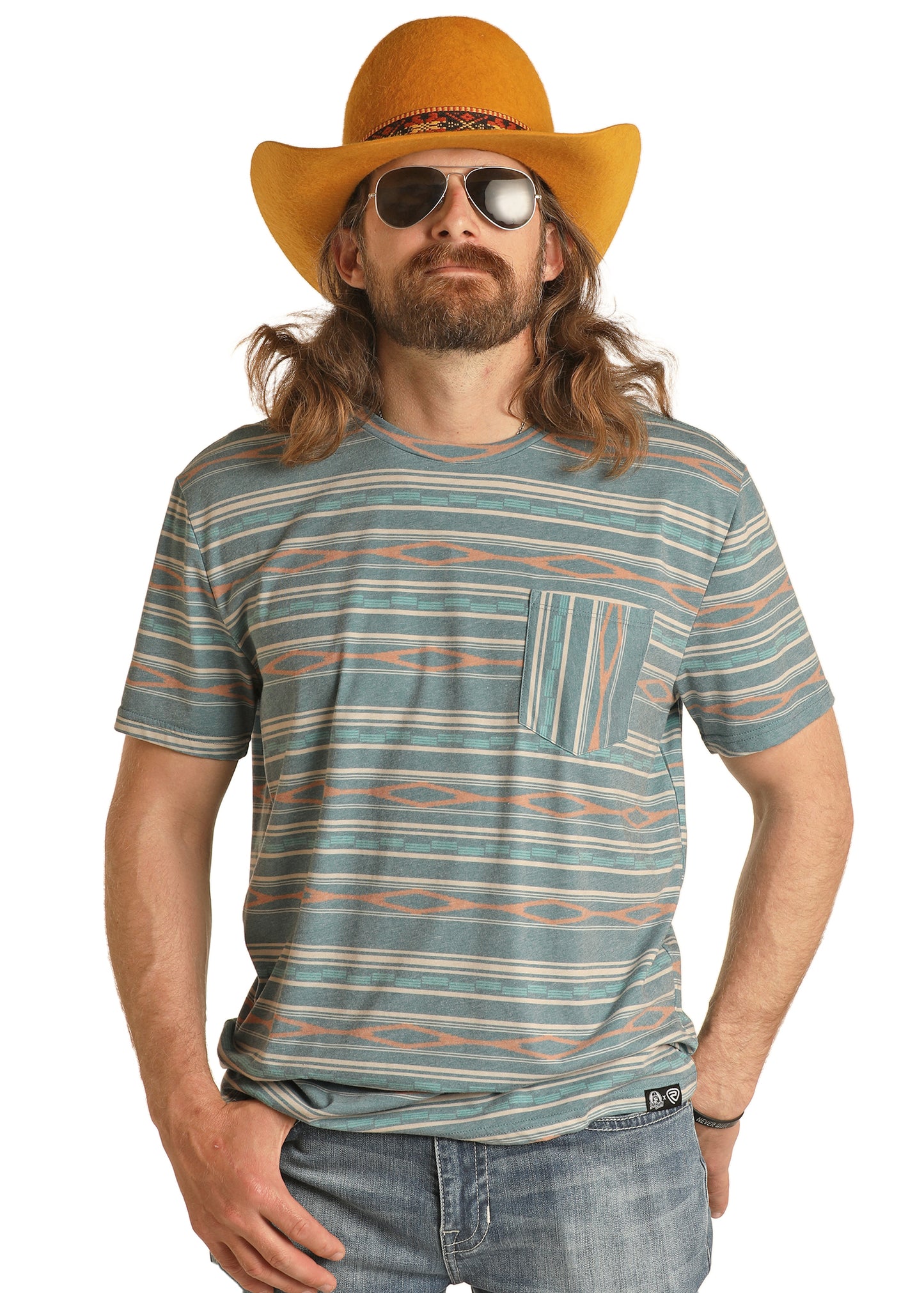 Rock & Roll Denim Unisex Dale Brisby All Over Print Pocket Tee Caribbean