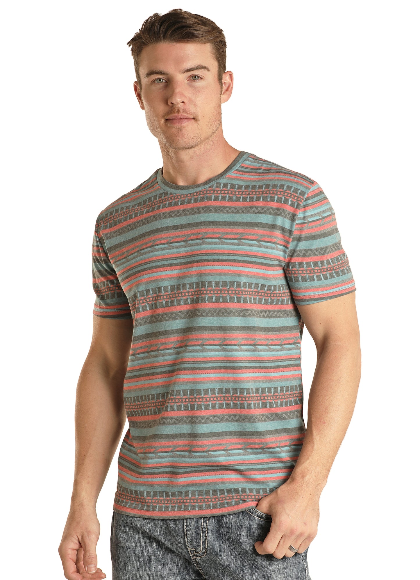 Rock & Roll Denim Unisex All Over Print Pocket Tee Multi Stripe