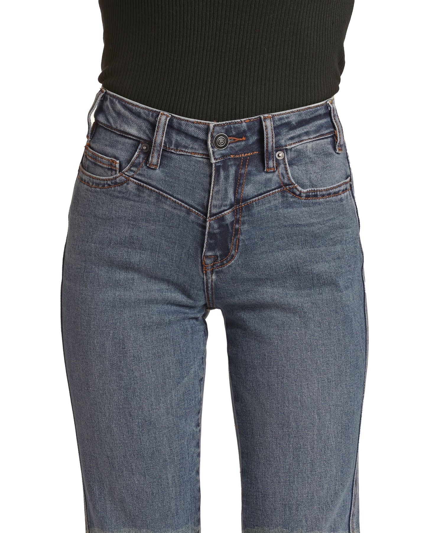 Rock & Roll Cowgirl Women's High Rise Yoke Detail Bootcut Jeans Medium Vintage Wash